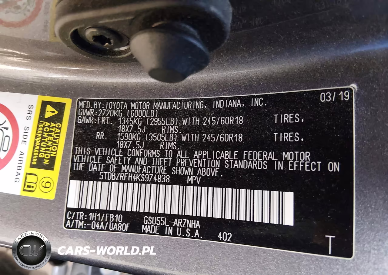 2019 Toyota Highlander Le VIN:5TDBZRFH4KS974838 - 9