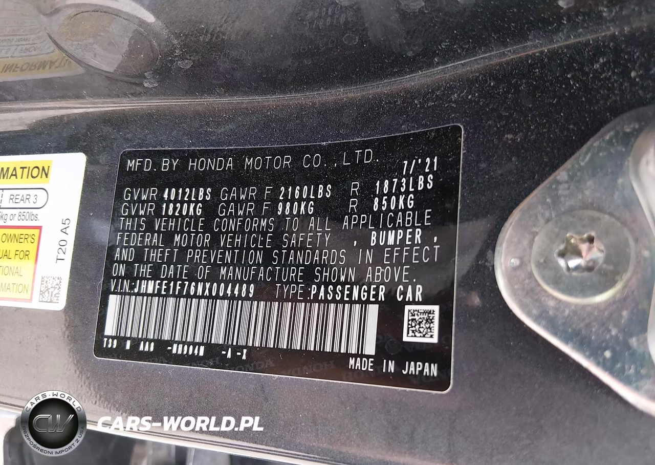 2022 Honda Civic Ex VIN:JHMFE1F76NX004489 - 9
