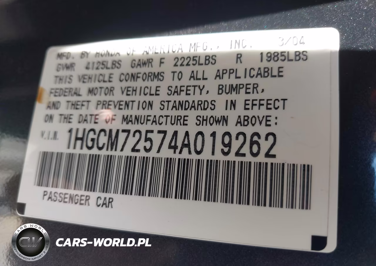 2004 Honda Accord 2.4 Ex VIN:1HGCM72574A019262 - 9