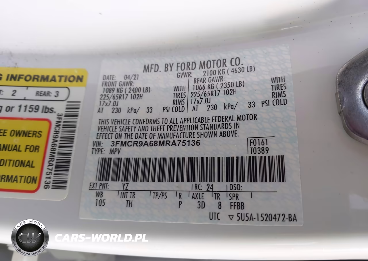 2021 Ford Bronco Sport VIN:3FMCR9A68MRA75136 - 9