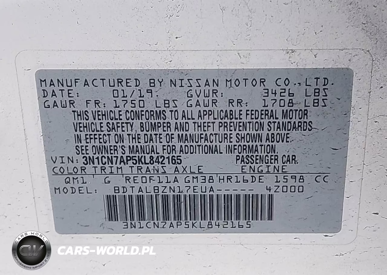 2019 Nissan Versa 1.6 Sv VIN:3N1CN7AP5KL842165 - 9