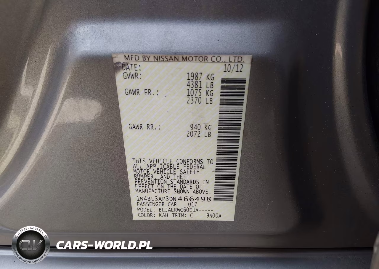 2013 Nissan Altima 3.5 S VIN:1N4BL3AP3DN466498 - 9