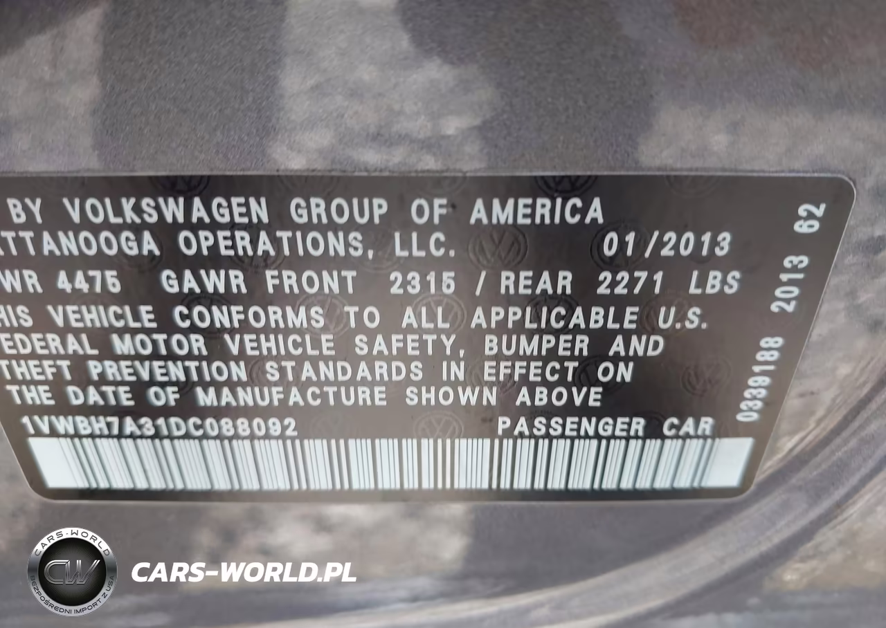 2013 Volkswagen Passat 2.5L Se VIN:1VWBH7A31DC088092 - 9