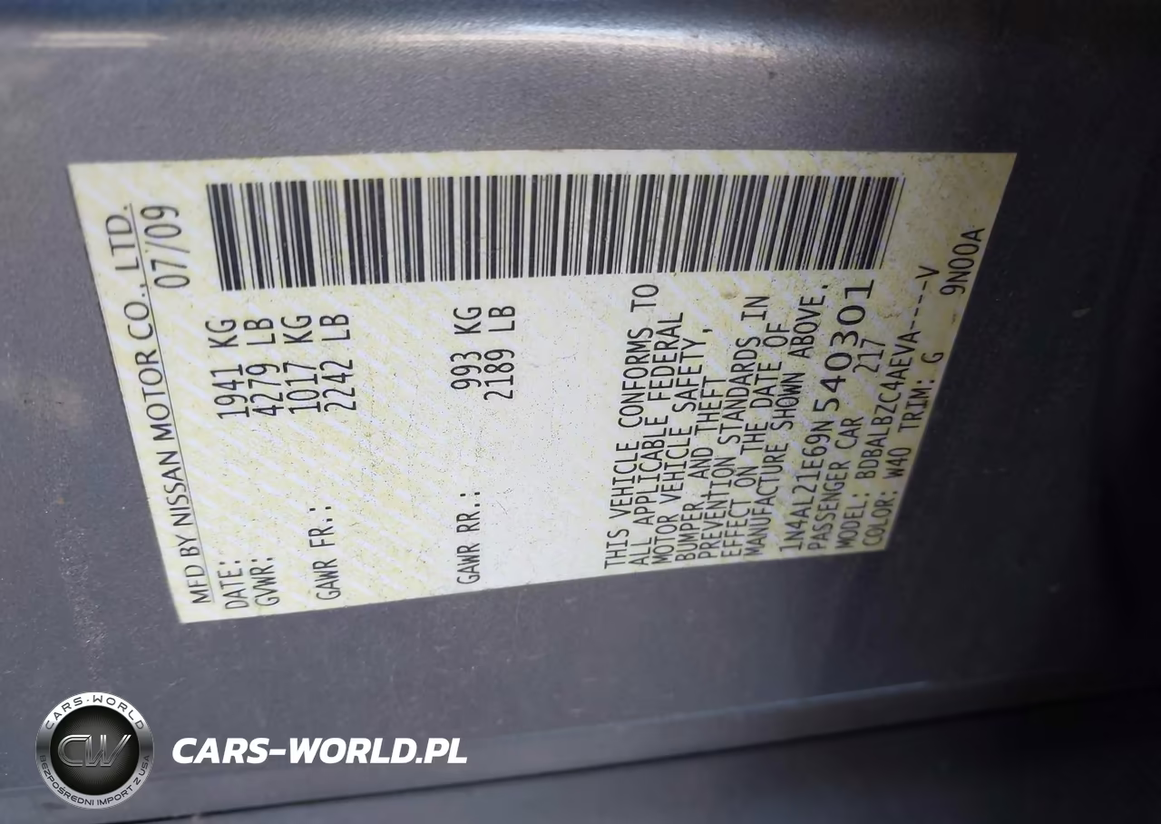 2009 Nissan Altima 2.5 S VIN:1N4AL21E69N540301 - 9