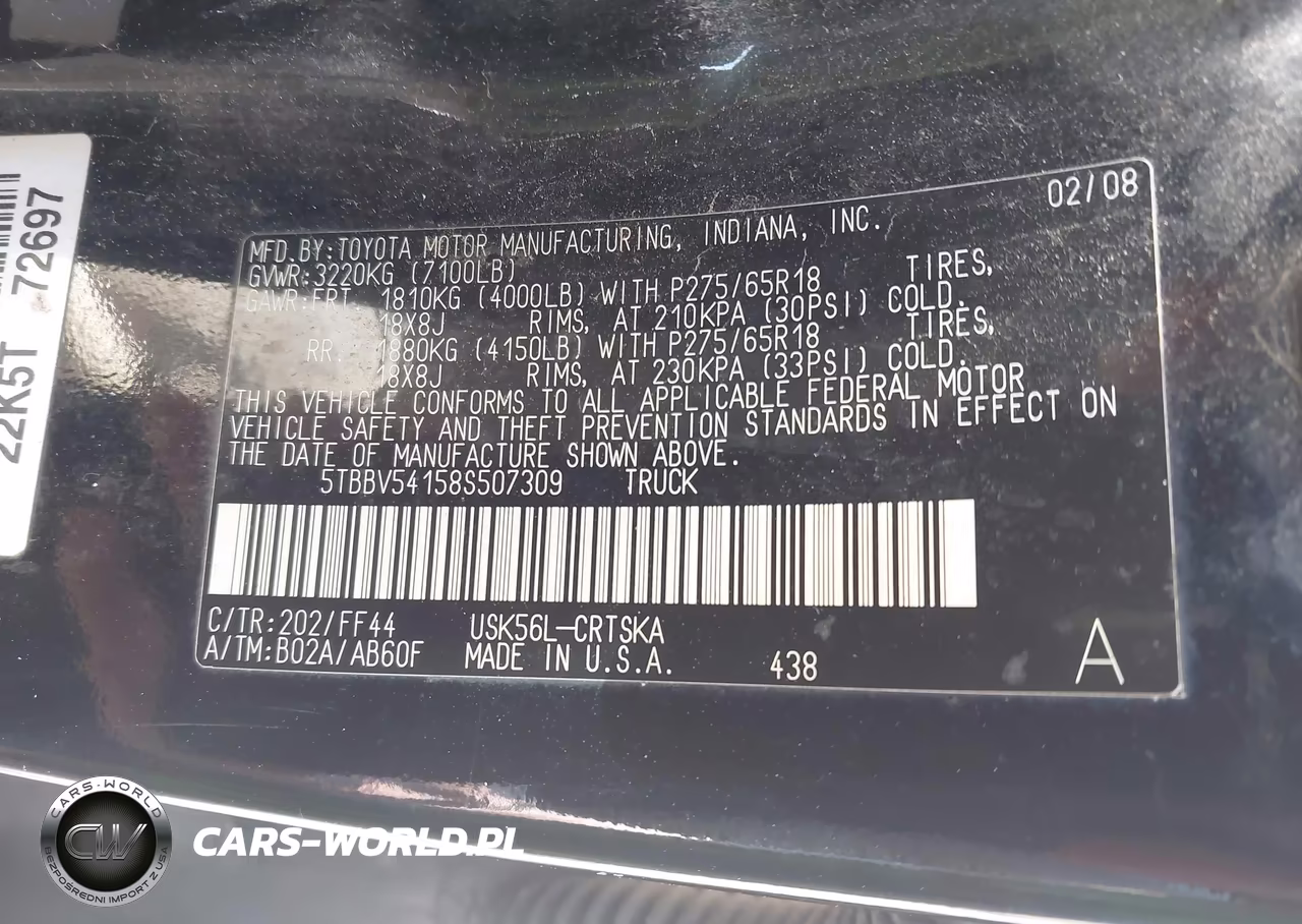 2008 Toyota Tundra Sr5 5.7L V8 VIN:5TBBV54158S507309 - 9