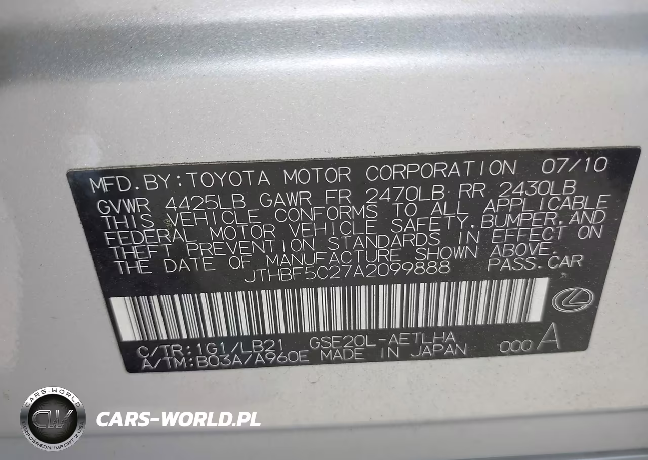 2010 Lexus Is 250 VIN:JTHBF5C27A2099888 - 9