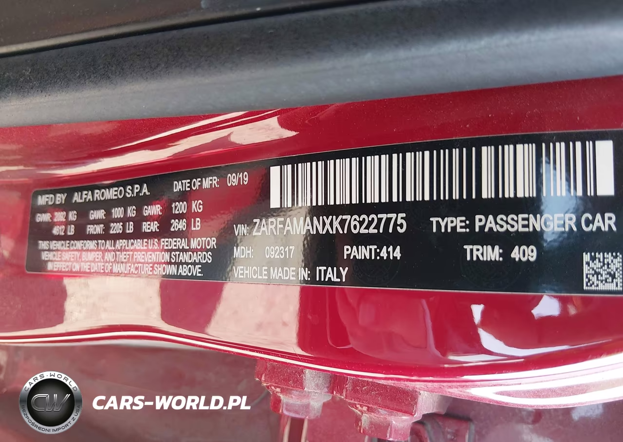 2019 Alfa Romeo Giulia Rwd VIN:ZARFAMANXK7622775 - 9