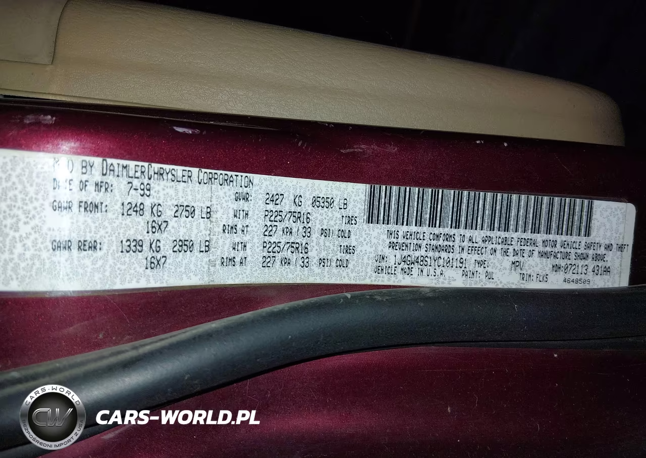 2000 Jeep Grand Cherokee Laredo VIN:1J4GW48S1YC101191 - 9