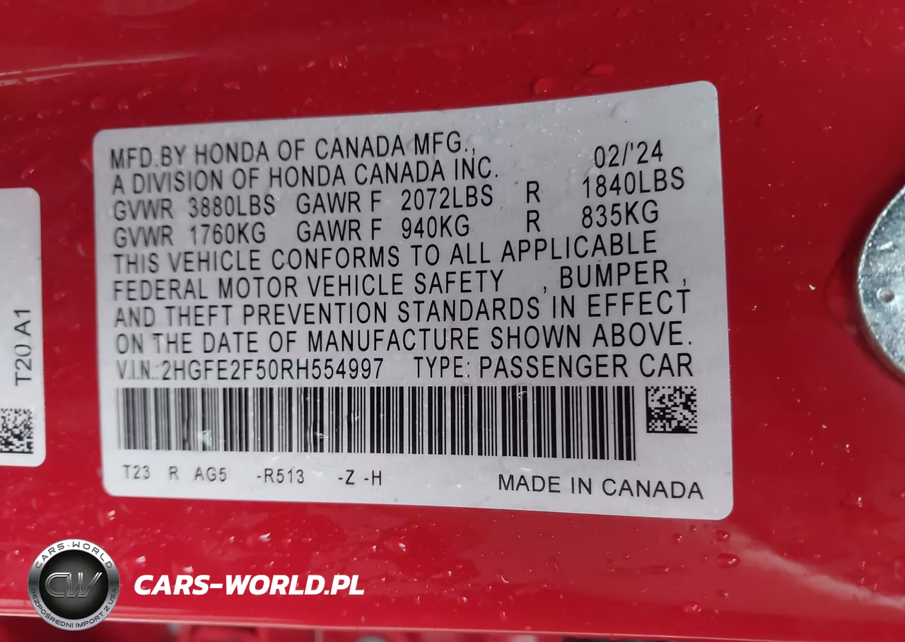 2024 Honda Civic Sport VIN:2HGFE2F50RH554997 - 9