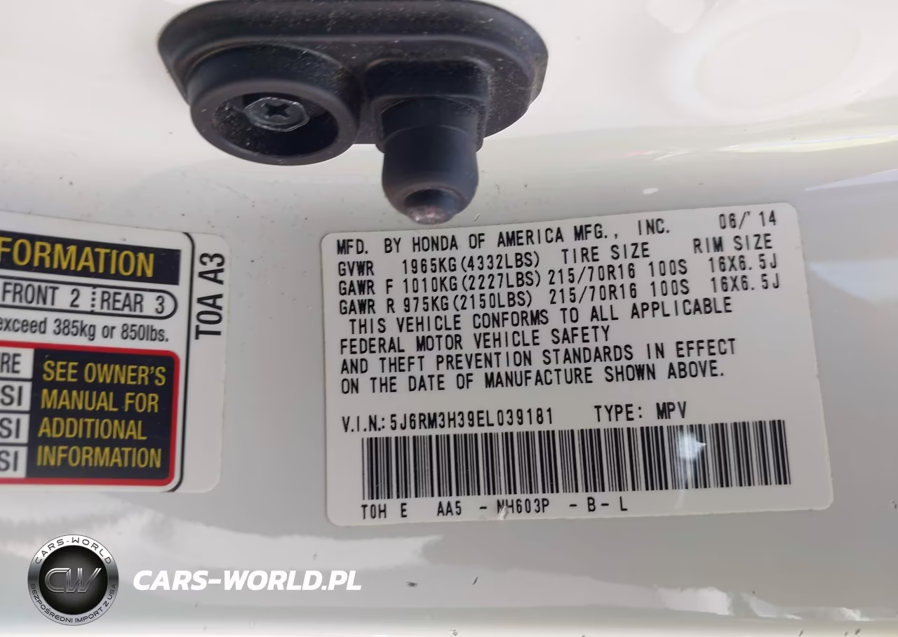 2014 Honda Cr-V Lx VIN:5J6RM3H39EL039181 - 9