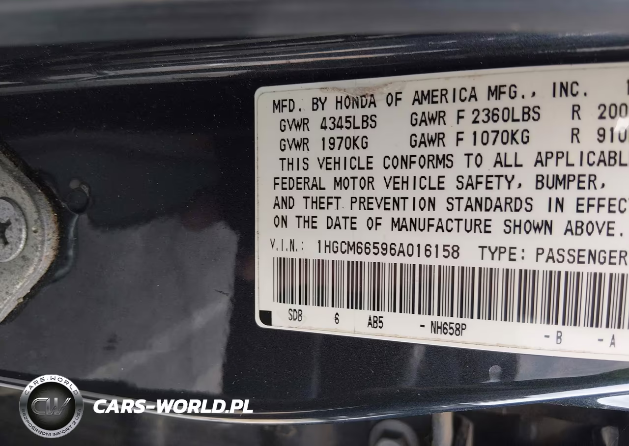 2006 Honda Accord 3.0 Ex VIN:1HGCM66596A016158 - 9