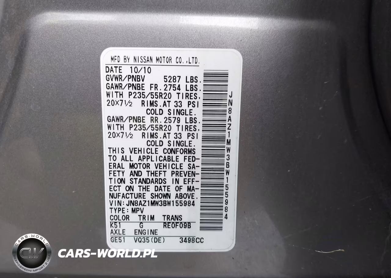2011 Nissan Murano Le VIN:JN8AZ1MW3BW155984 - 9