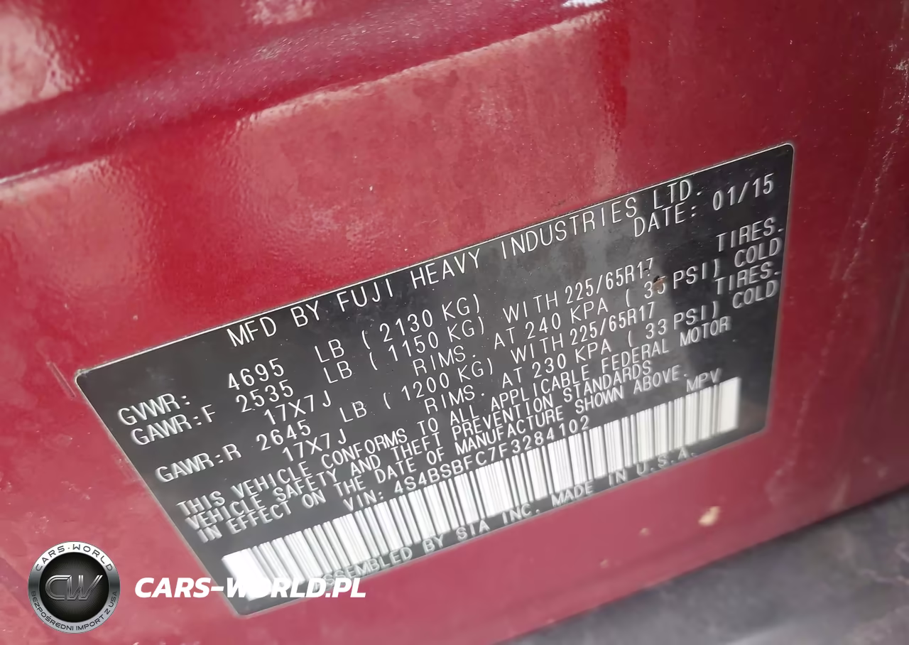2015 Subaru Outback 2.5I Premium VIN:4S4BSBFC7F3284102 - 9