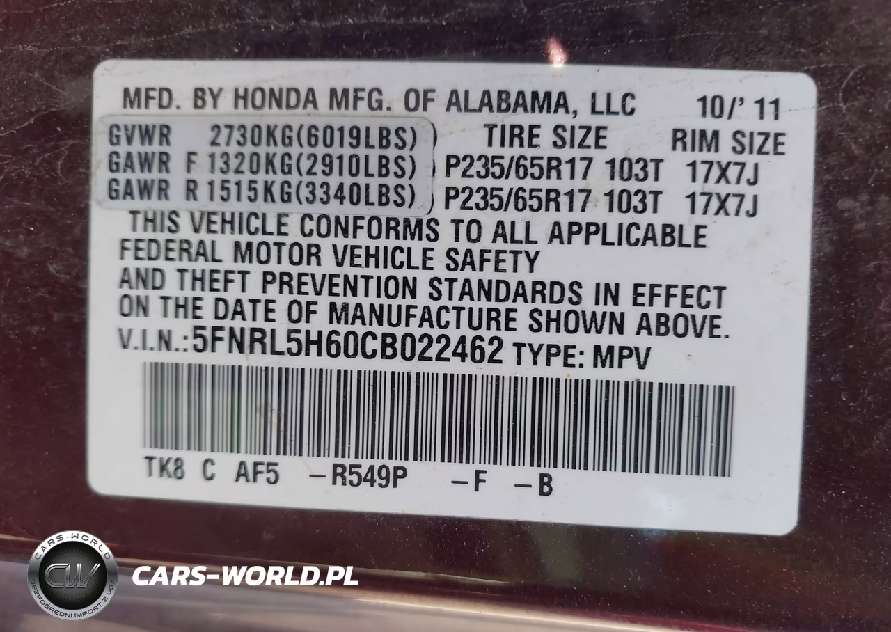 2012 Honda Odyssey Ex-L VIN:5FNRL5H60CB022462 - 9