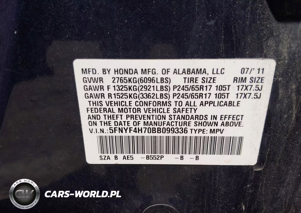 2011 Honda Pilot Ex-L VIN:5FNYF4H70BB099336 - 9