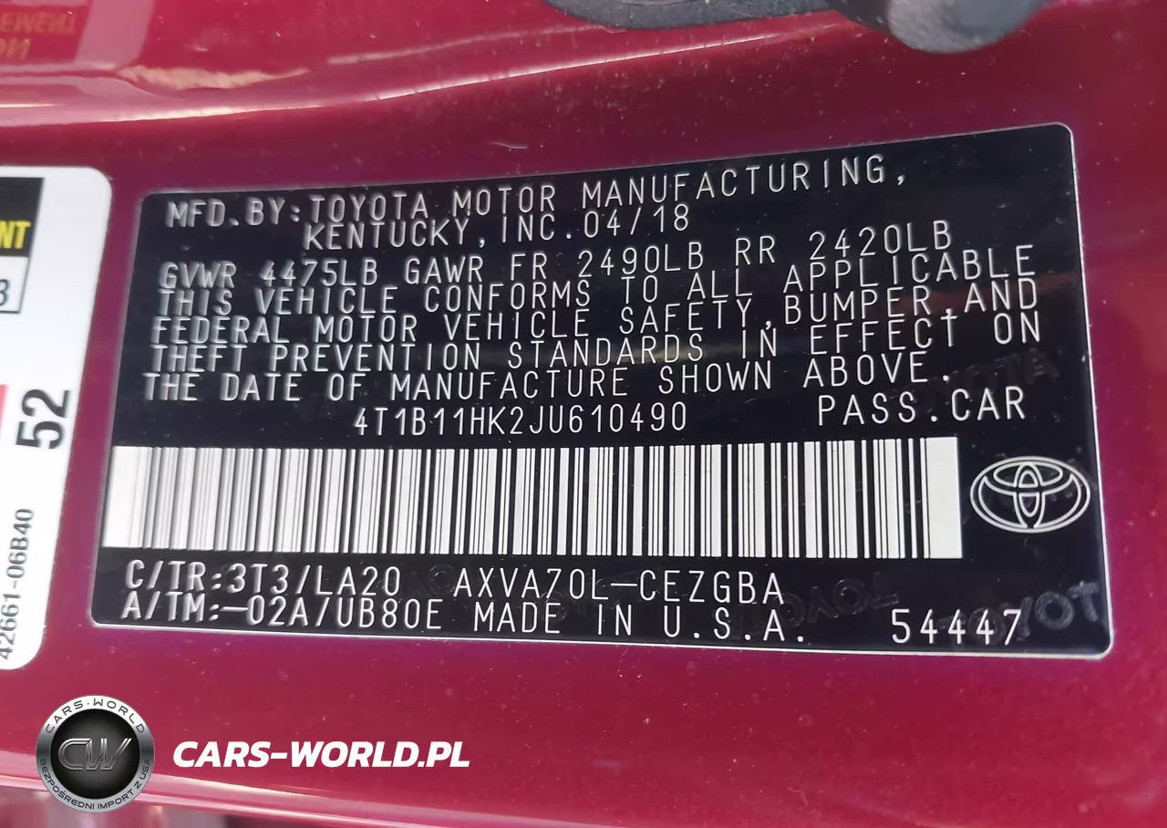 2018 Toyota Camry Xle VIN:4T1B11HK2JU610490 - 9