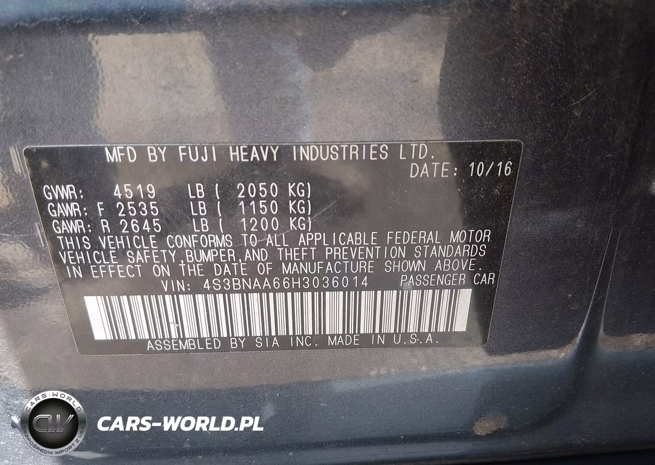 2017 Subaru Legacy 2.5I VIN:4S3BNAA66H3036014 - 9
