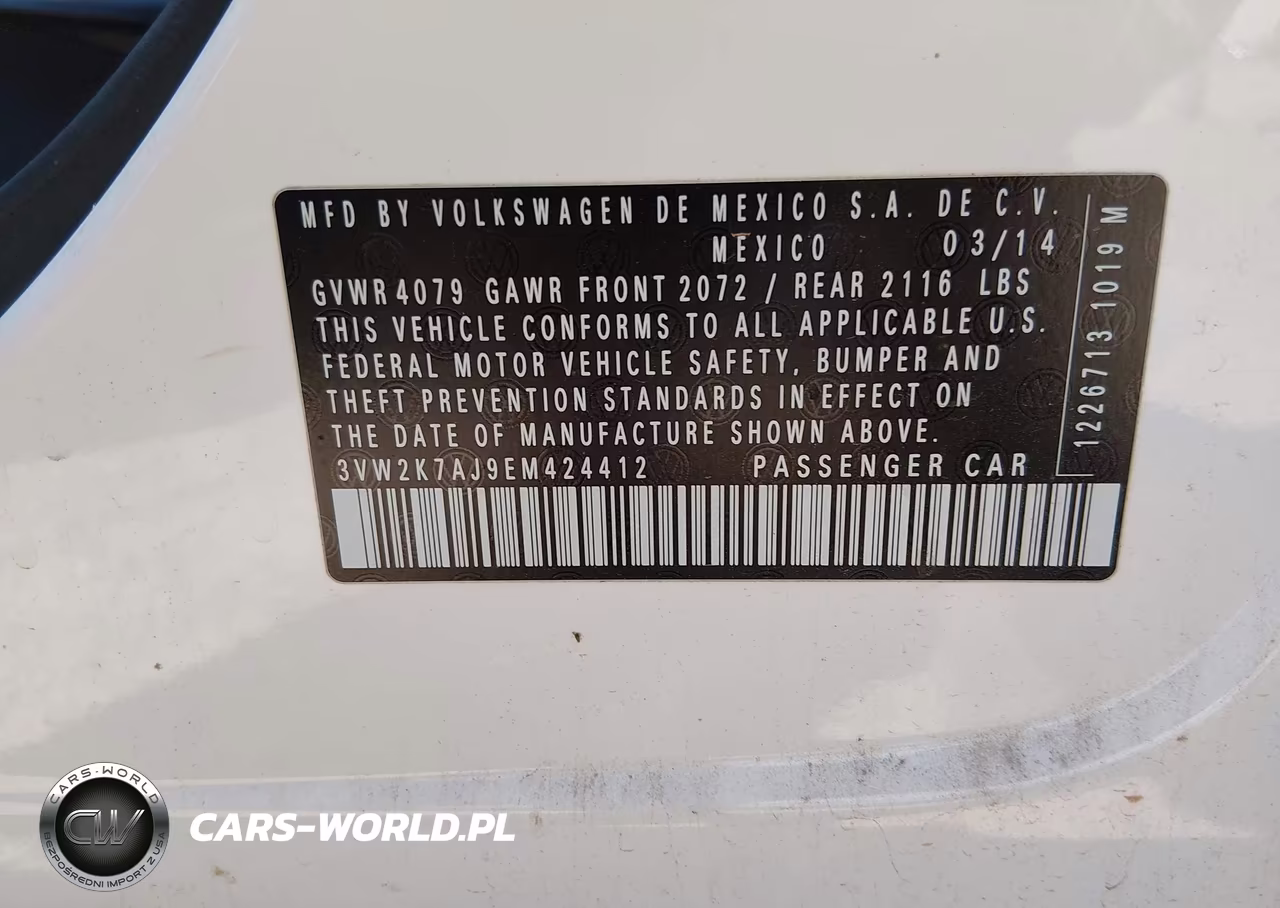 2014 Volkswagen Jetta 2.0L S VIN:3VW2K7AJ9EM424412 - 9