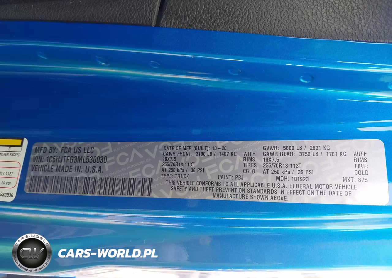 2021 Jeep Gladiator Overland 4X4 VIN:1C6HJTFG3ML530030 - 9