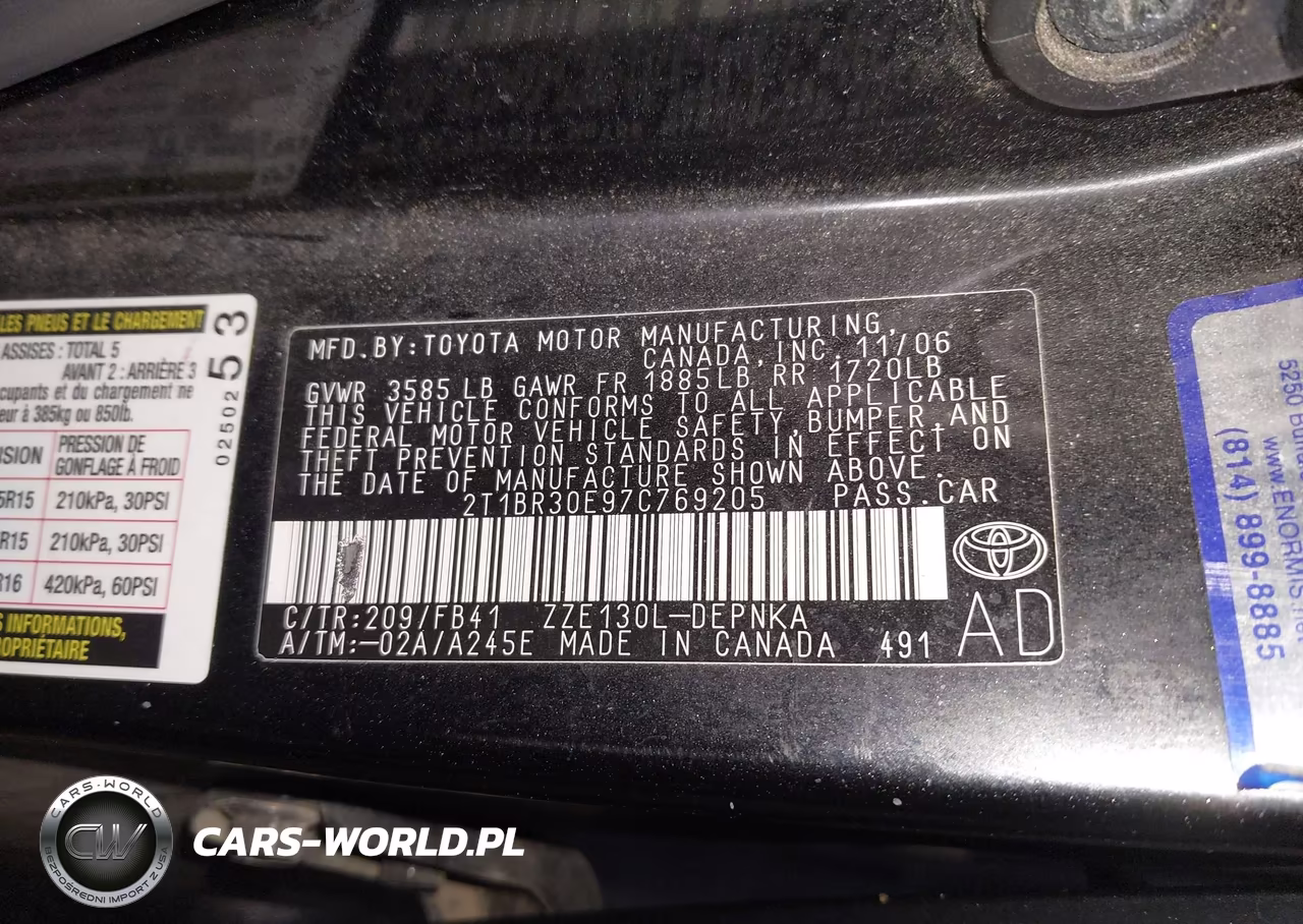 2007 Toyota Corolla Le VIN:2T1BR30E97C769205 - 9