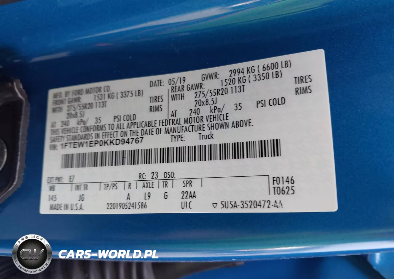 2019 Ford F-150 Xl VIN:1FTEW1EP0KKD94767 - 9