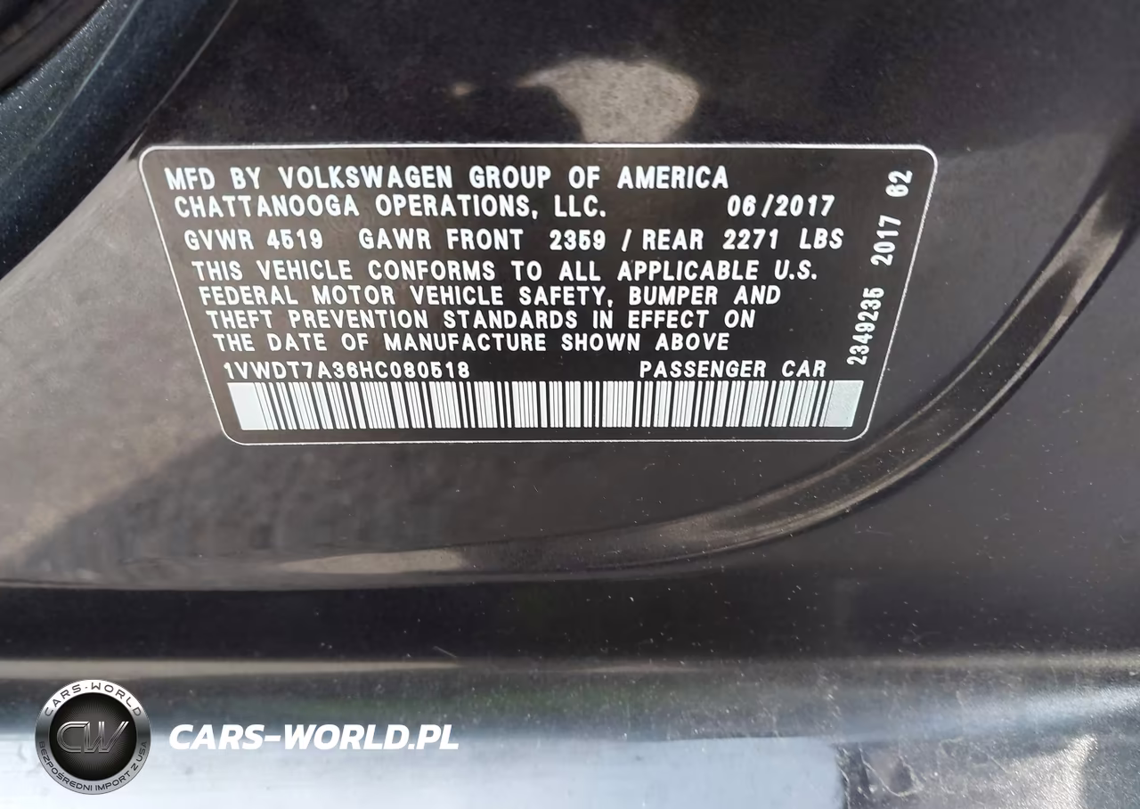 2017 Volkswagen Passat 1.8T R-Line VIN:1VWDT7A36HC080518 - 9