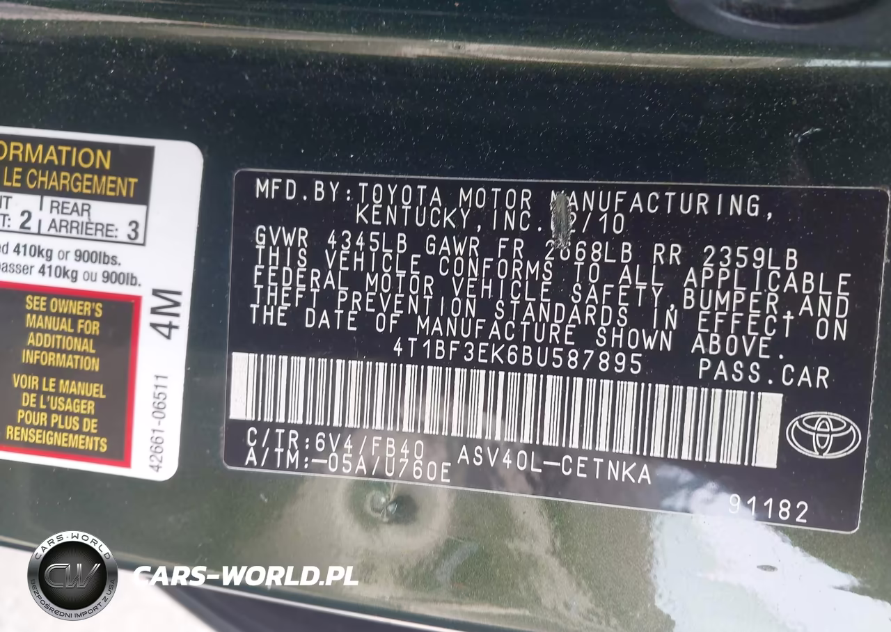 2011 Toyota Camry Le VIN:4T1BF3EK6BU587895 - 9