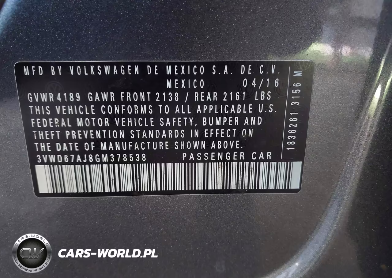 2016 Volkswagen Jetta 1.4T Se VIN:3VWD67AJ8GM378538 - 9