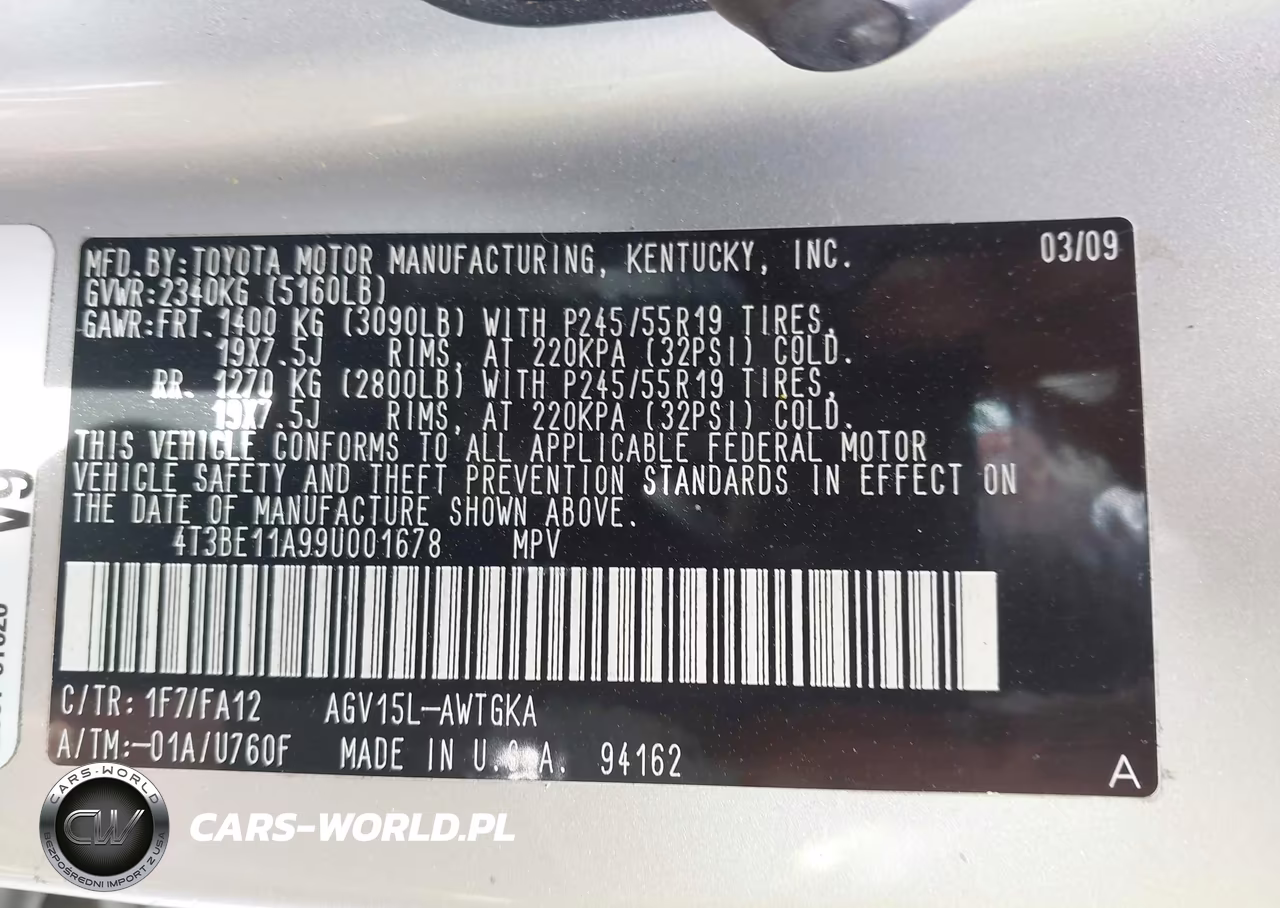 2009 Toyota Venza VIN:4T3BE11A99U001678 - 9