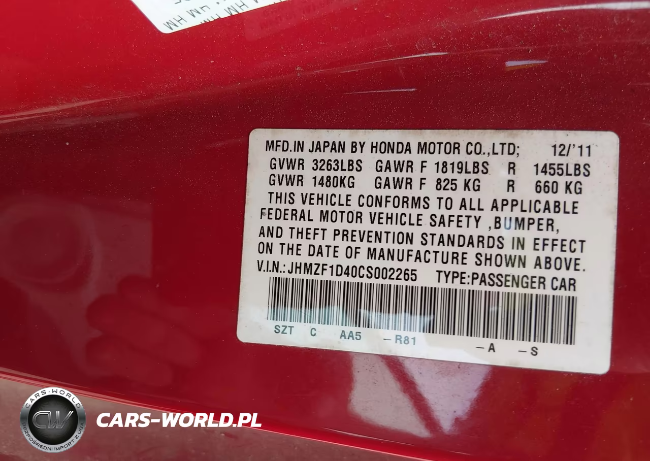 2012 Honda Cr-Z VIN:JHMZF1D40CS002265 - 9