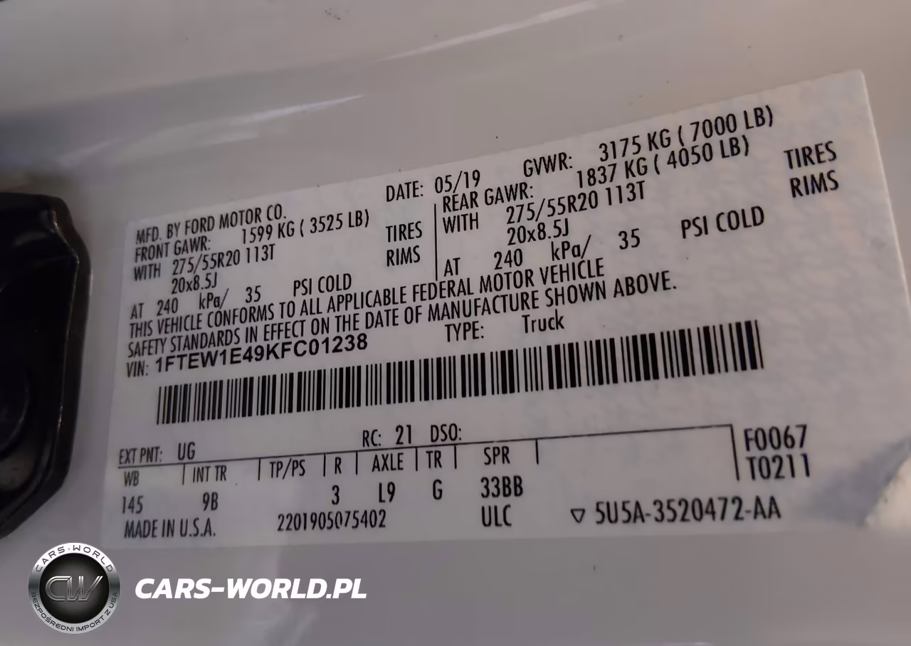 2019 Ford F-150 Platinum VIN:1FTEW1E49KFC01238 - 9