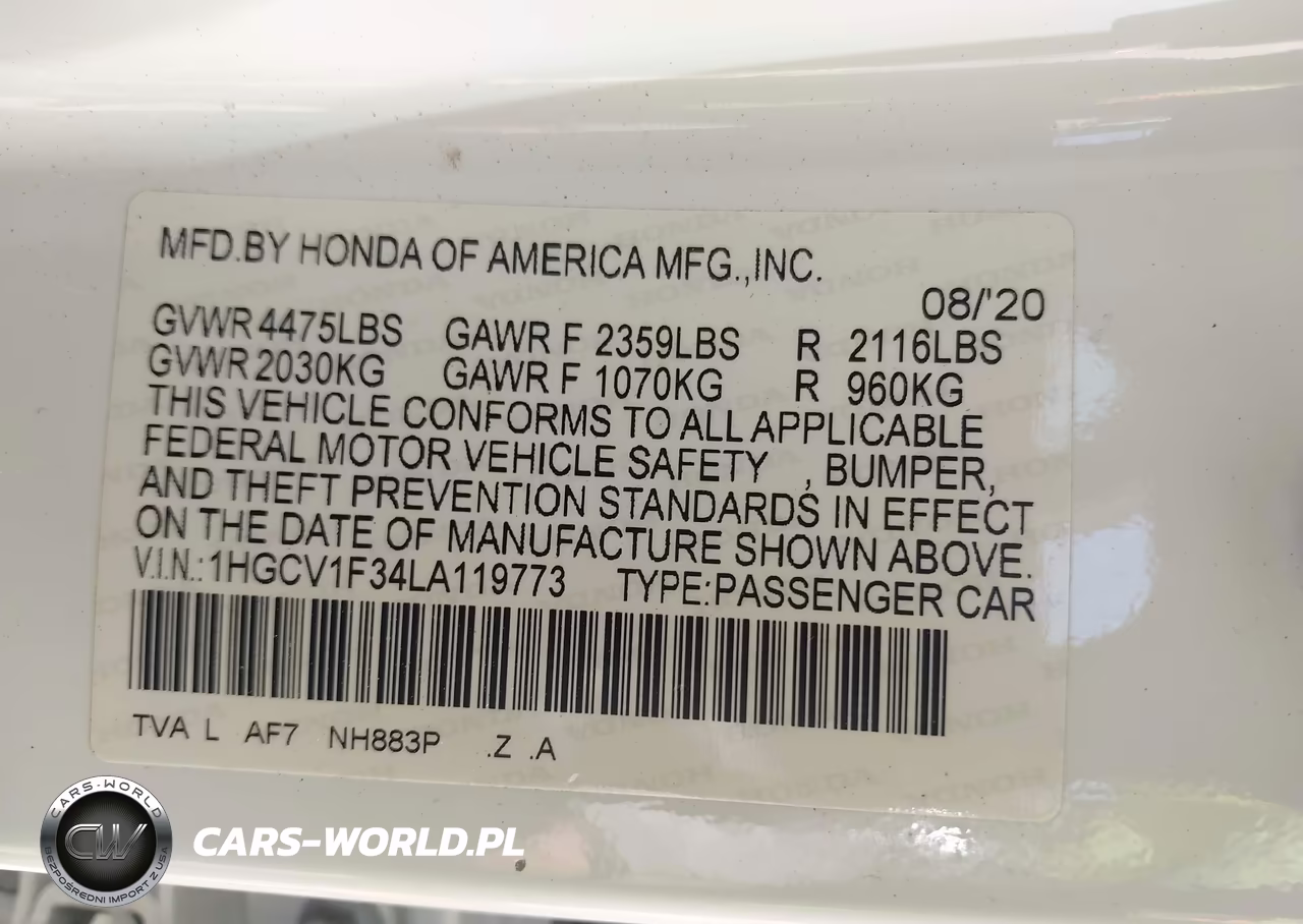 2020 Honda Accord Sport VIN:1HGCV1F34LA119773 - 9