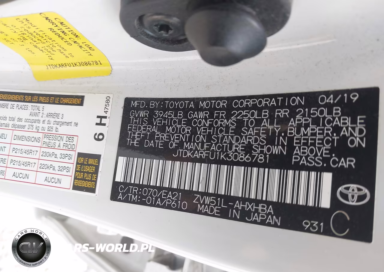 2019 Toyota Prius Limited VIN:JTDKARFU1K3086781 - 9