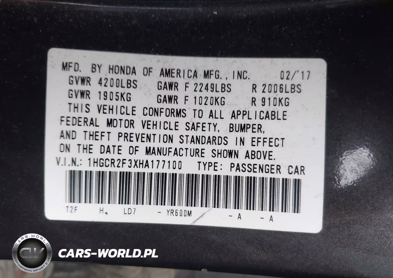 2017 Honda Accord Lx VIN:1HGCR2F3XHA177100 - 9