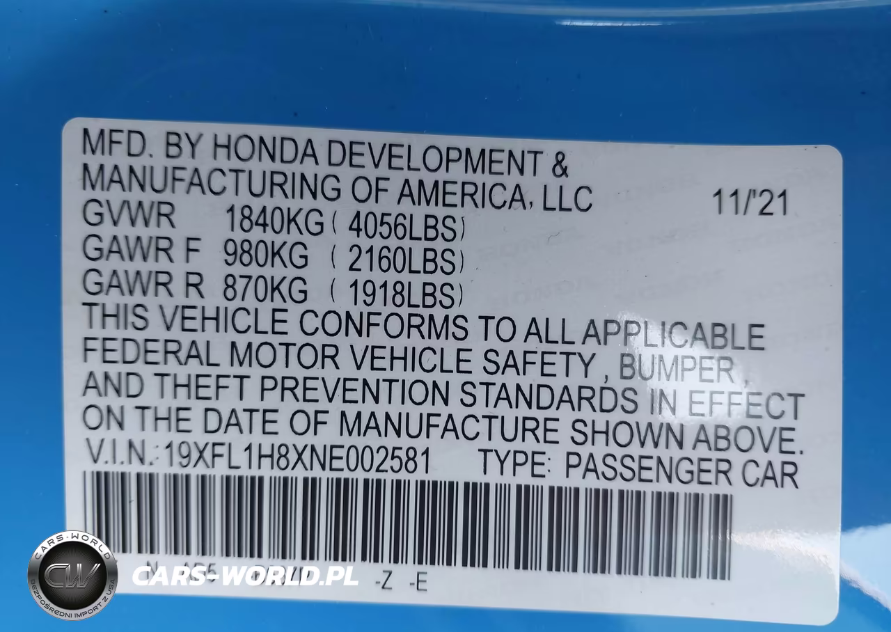 2022 Honda Civic Sport Touring VIN:19XFL1H8XNE002581 - 9