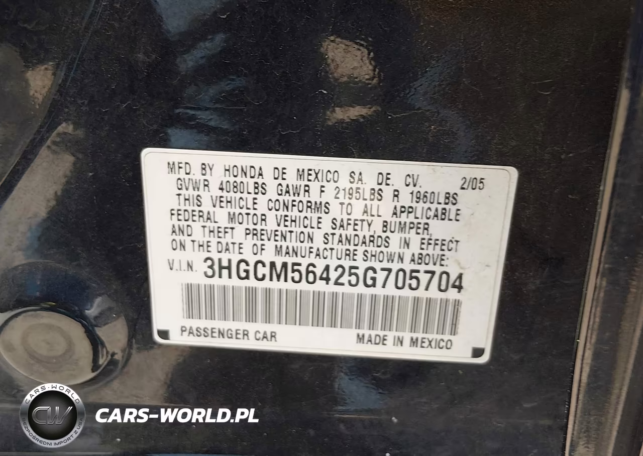2005 Honda Accord 2.4 Lx VIN:3HGCM56425G705704 - 9