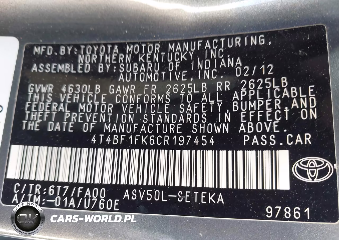 2012 Toyota Camry L VIN:4T4BF1FK6CR197454 - 9