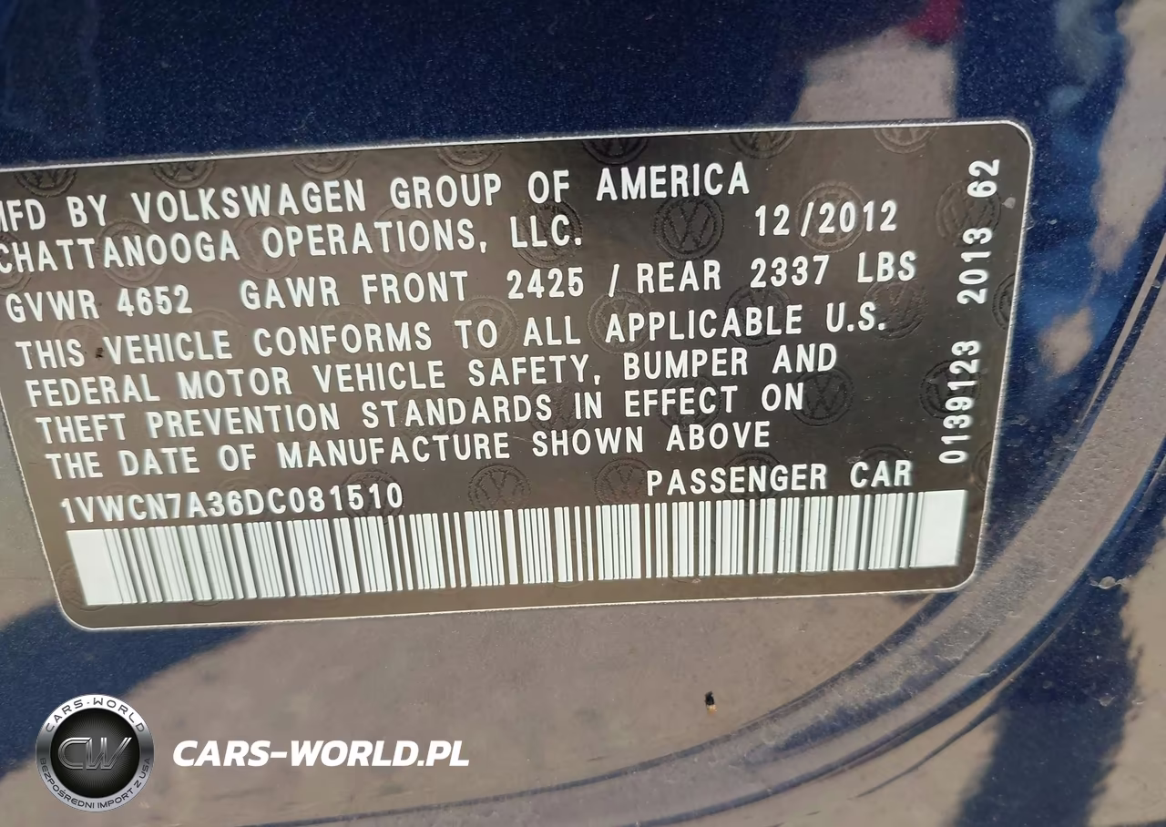 2013 Volkswagen Passat 2.0L Tdi Sel Premium VIN:1VWCN7A36DC081510 - 9