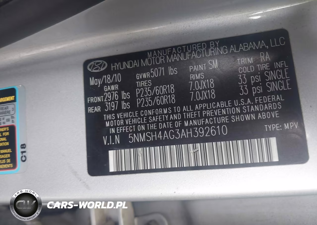 2010 Hyundai Santa Fe Se VIN:5NMSH4AG3AH392610 - 9