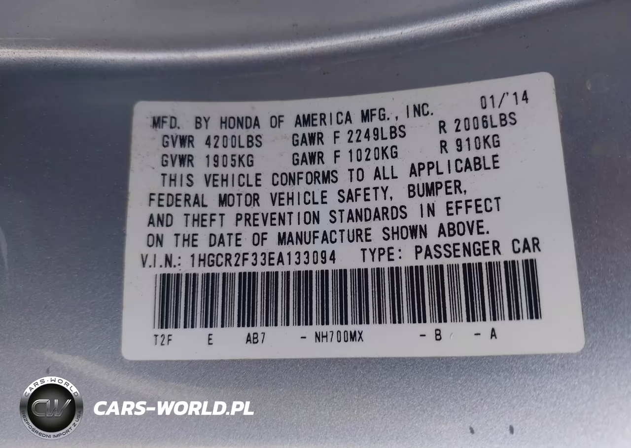 2014 Honda Accord Lx VIN:1HGCR2F33EA133094 - 9