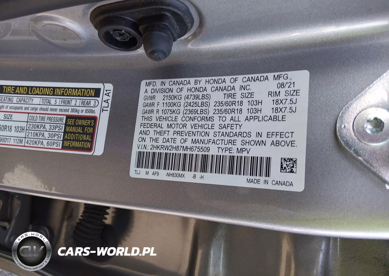 2021 Honda Cr-V Awd Ex-L VIN:2HKRW2H87MH675509 - 9