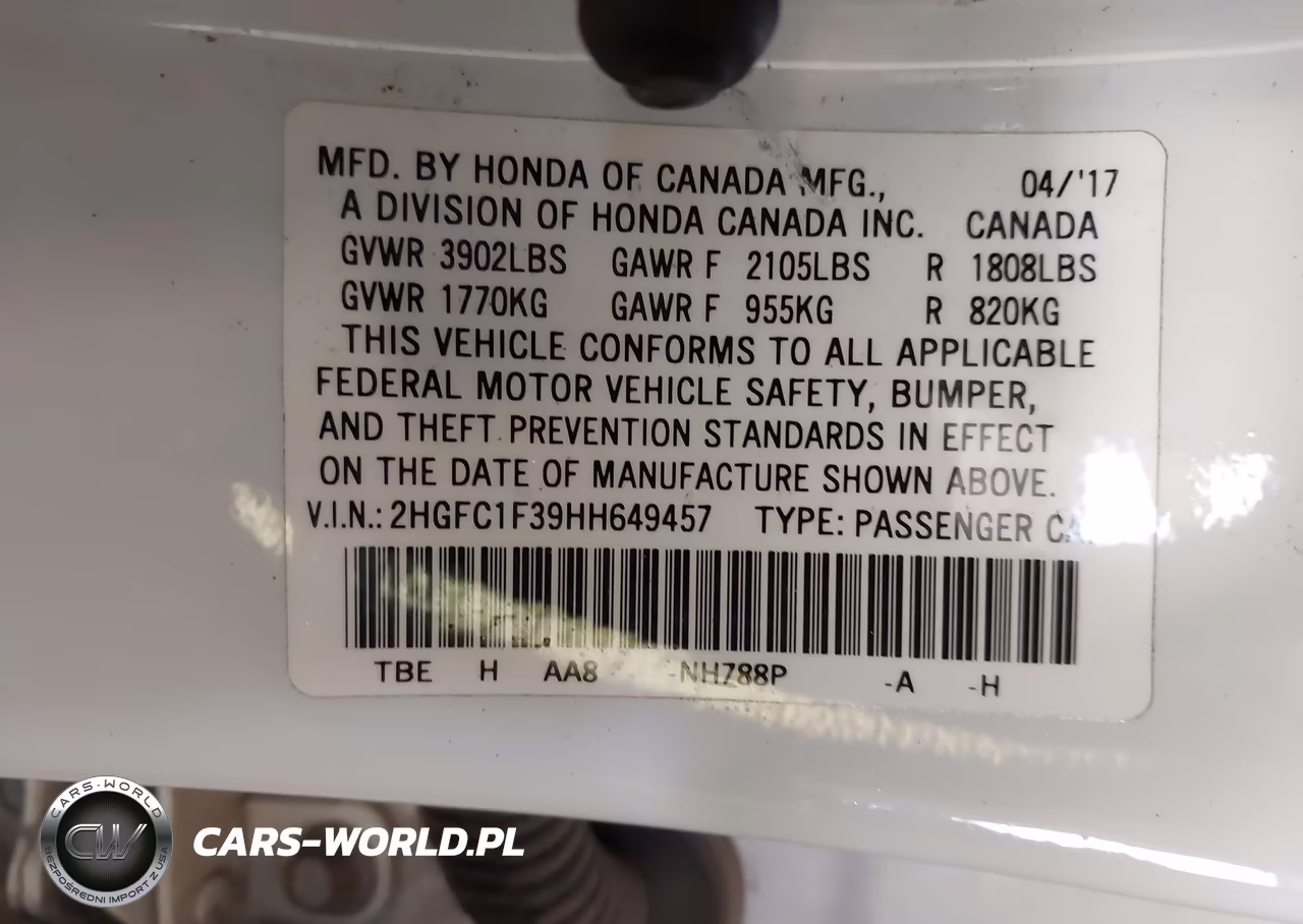 2017 Honda Civic Ex-T VIN:2HGFC1F39HH649457 - 9