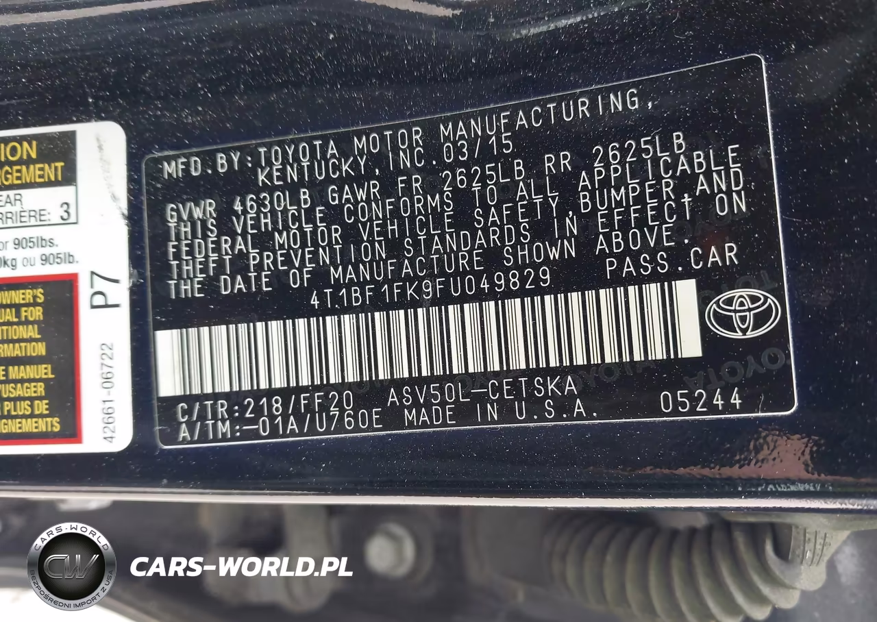 2015 Toyota Camry Se VIN:4T1BF1FK9FU049829 - 9