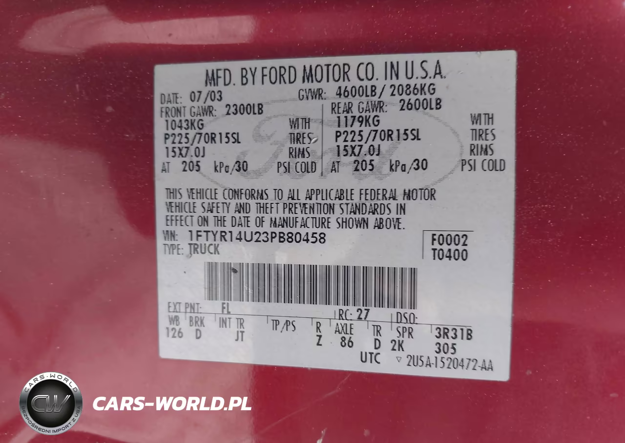 2003 Ford Ranger Edge-Tremor-Xl-Xlt VIN:1FTYR14U23PB80458 - 9