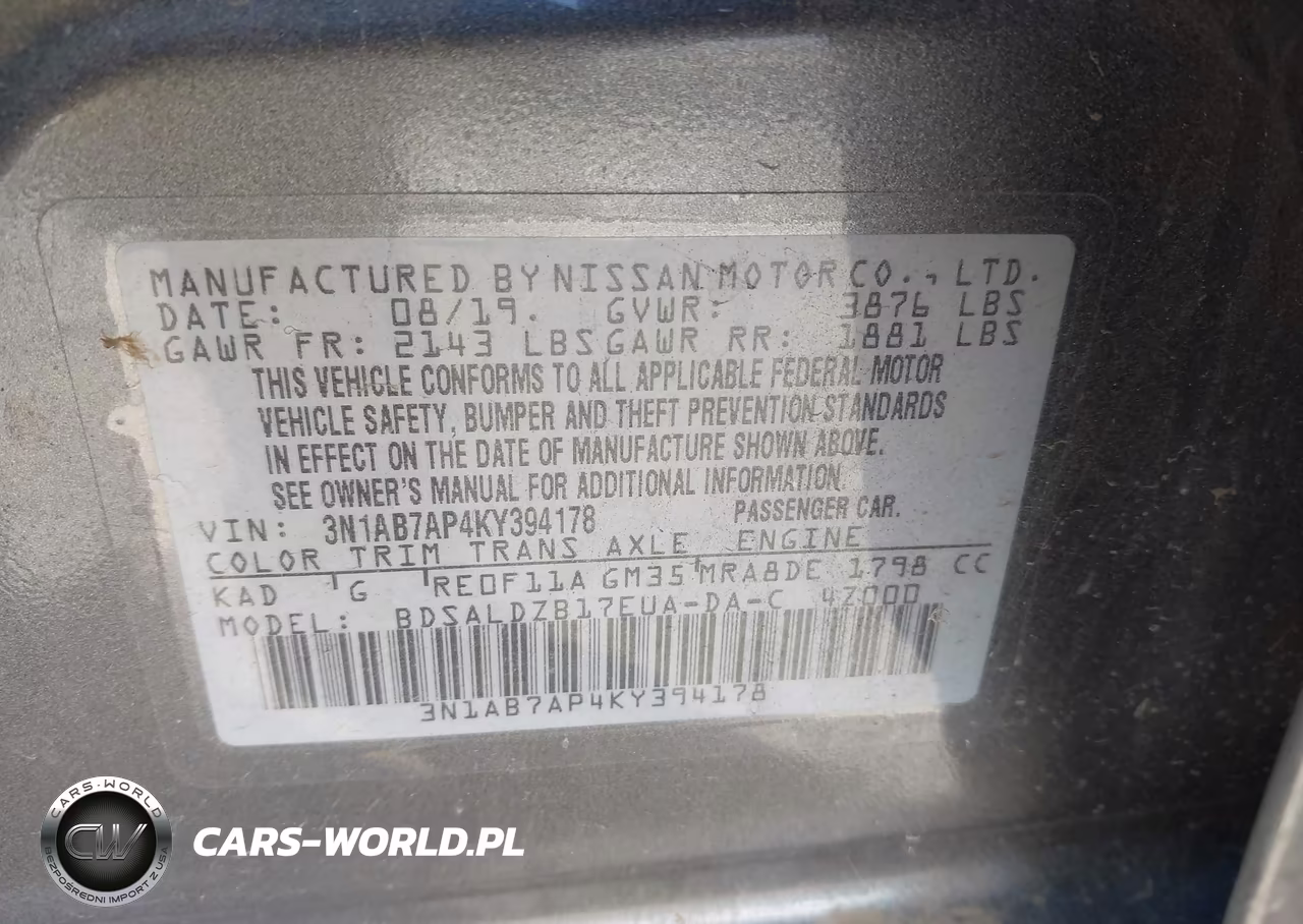 2019 Nissan Sentra Sv VIN:3N1AB7AP4KY394178 - 9