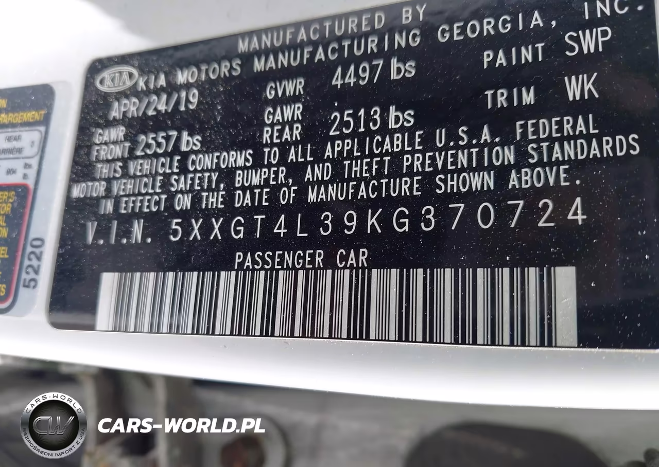 2019 Kia Optima Lx VIN:5XXGT4L39KG370724 - 9