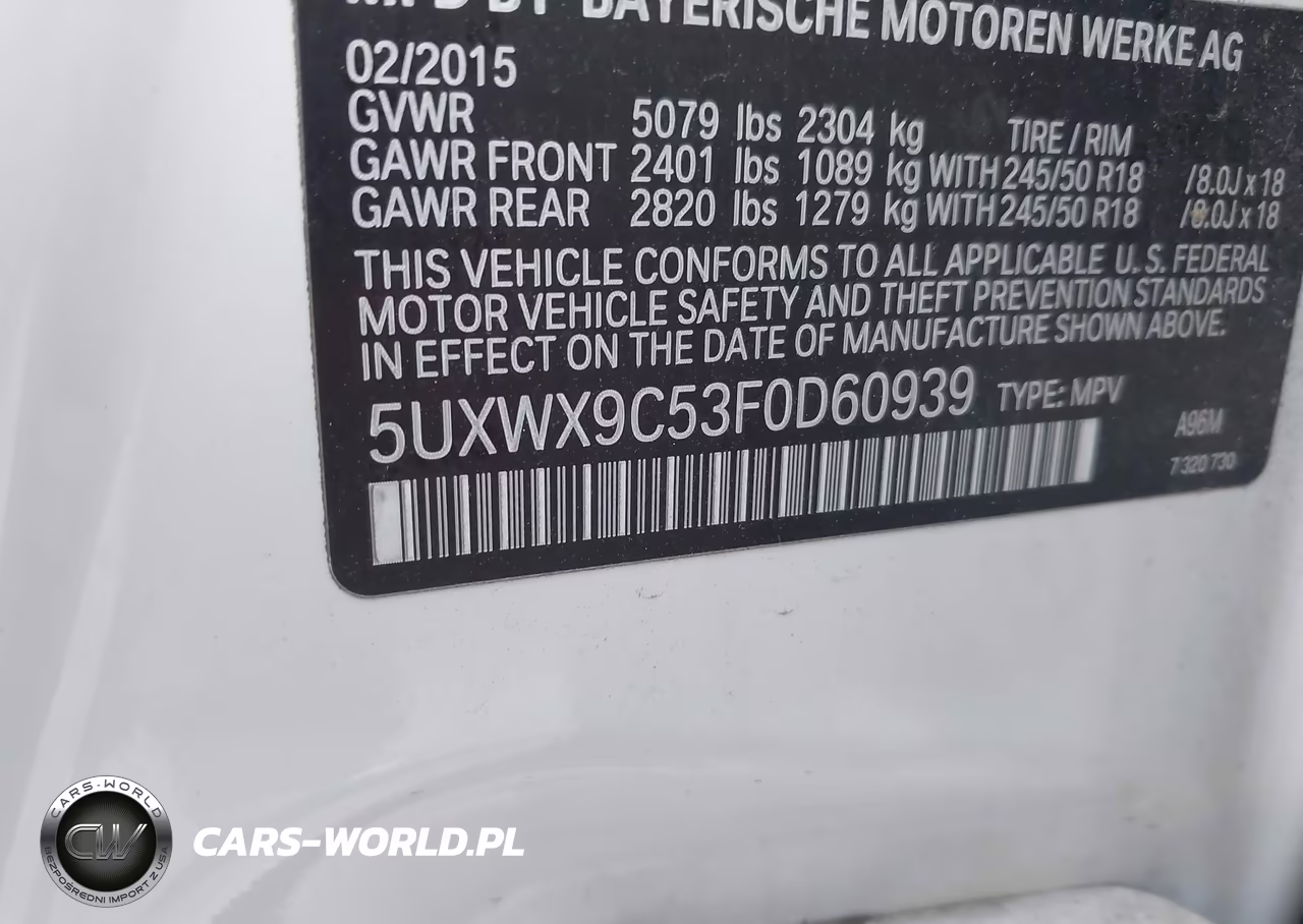 2015 BMW X3 xDrive28I VIN:5UXWX9C53F0D60939 - 9