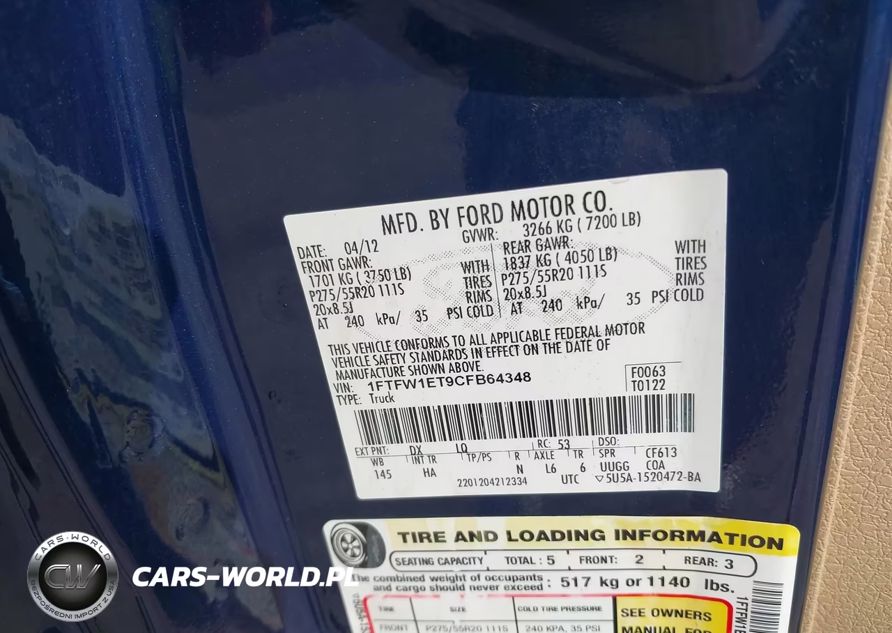 2012 Ford F-150 Lariat VIN:1FTFW1ET9CFB64348 - 9