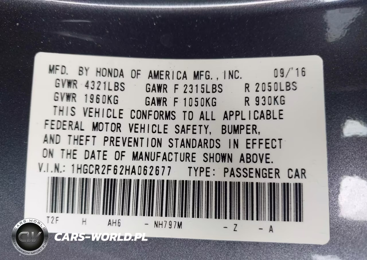 2017 Honda Accord Sport VIN:1HGCR2F62HA062677 - 9
