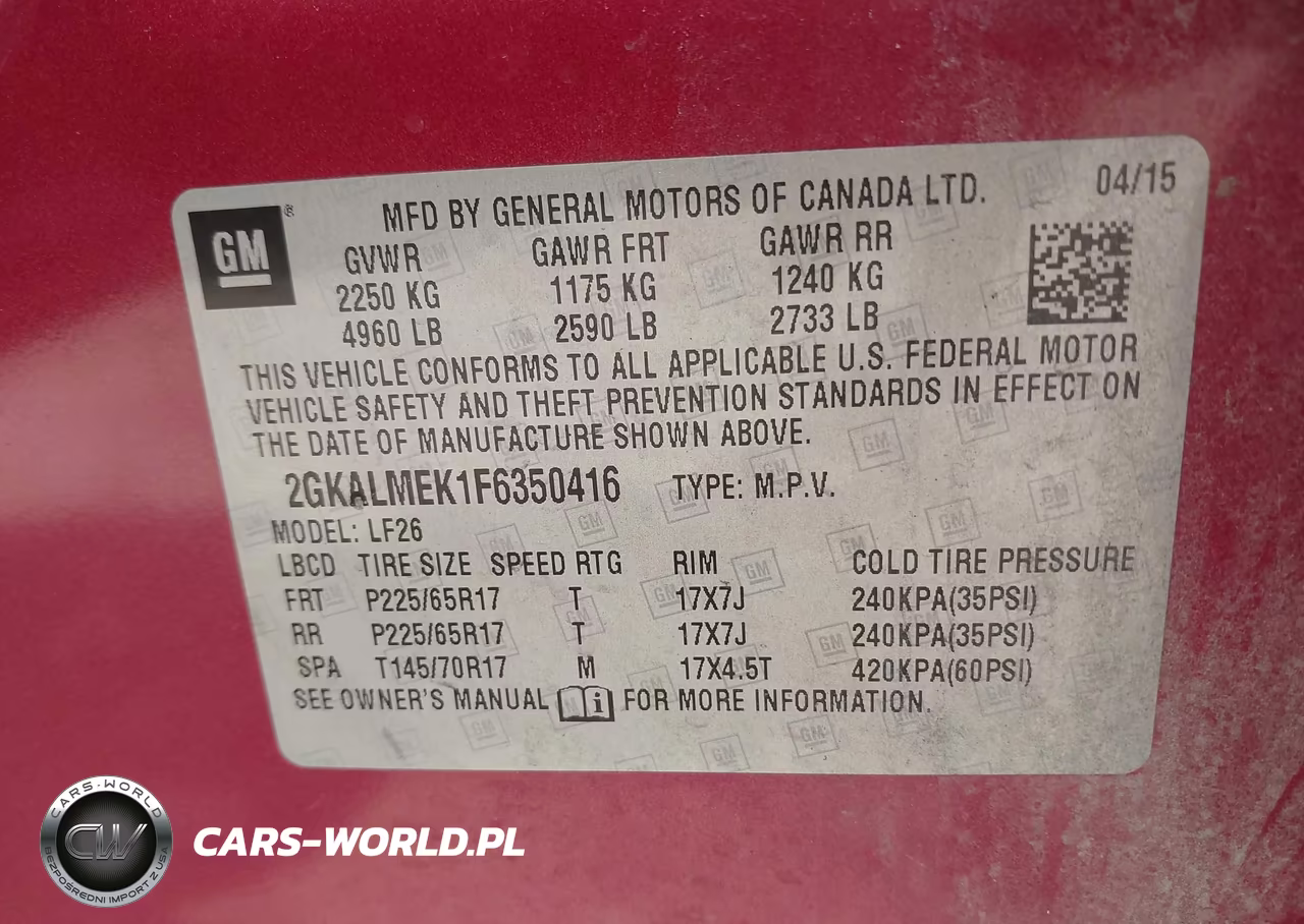 2015 GMC Terrain Sle-1 VIN:2GKALMEK1F6350416 - 9